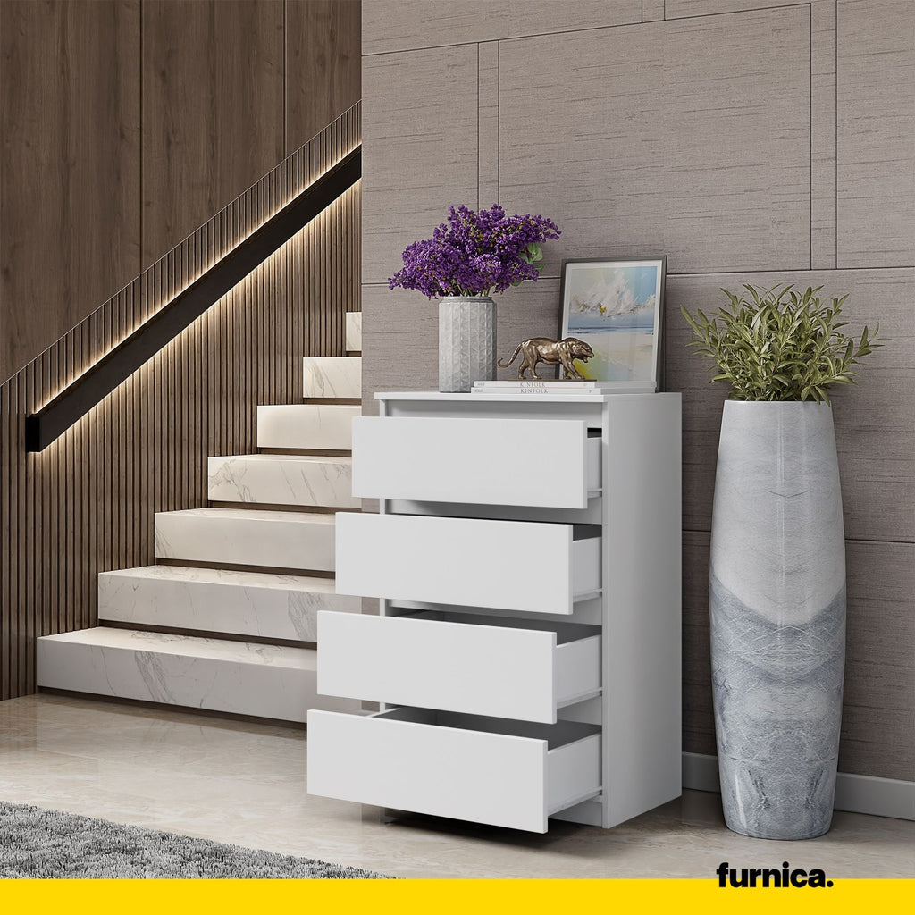 GABRIEL - Chest of 4 Drawers - Bedroom Dresser Storage Cabinet Sideboard - White Matt H36 3/8" W23 5/8" D13 1/4"