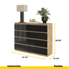 GABRIEL - Chest of 8 Drawers - Bedroom Dresser Storage Cabinet Sideboard - Wotan Oak / Black Gloss H36 3/8" W47 1/4" D13 1/4"