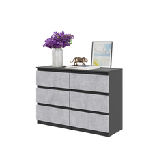GABRIEL - Chest of 6 Drawers - Bedroom Dresser Storage Cabinet Sideboard - Anthracite / Concrete H28" W39 3/8" D13"