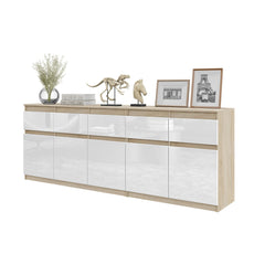 NOAH - Chest of 5 Drawers and 5 Doors - Bedroom Dresser Storage Cabinet Sideboard - Sonoma Oak / White Gloss H29 1/2" W78 3/4" D13 3/4"