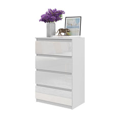 GABRIEL - Chest of 4 Drawers - Bedroom Dresser Storage Cabinet Sideboard - White Matt / White Gloss H36 3/8" W23 5/8" D13 1/4"