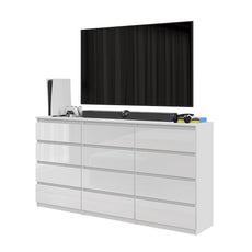 GABRIEL - Chest of 12 Drawers (8+4) - Bedroom Dresser Storage Cabinet Sideboard - White Gloss H36 3/8" W70 7/8" D13 1/4