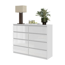 GABRIEL - Chest of 8 Drawers - Bedroom Dresser Storage Cabinet Sideboard - White Gloss H36 3/8" W47 1/4" D13 1/4"