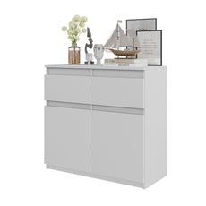 NOAH - Chest of 2 Drawers and 2 Doors - Bedroom Dresser Storage Cabinet Sideboard - White Matt H29 1/2" W31 1/2" D13 3/4"