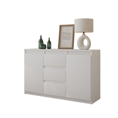 MIKEL - Chest of 3 Drawers and 2 Doors - Bedroom Dresser Storage Cabinet Sideboard - White Matt H29 1/2" W47 1/4" D13 3/4"