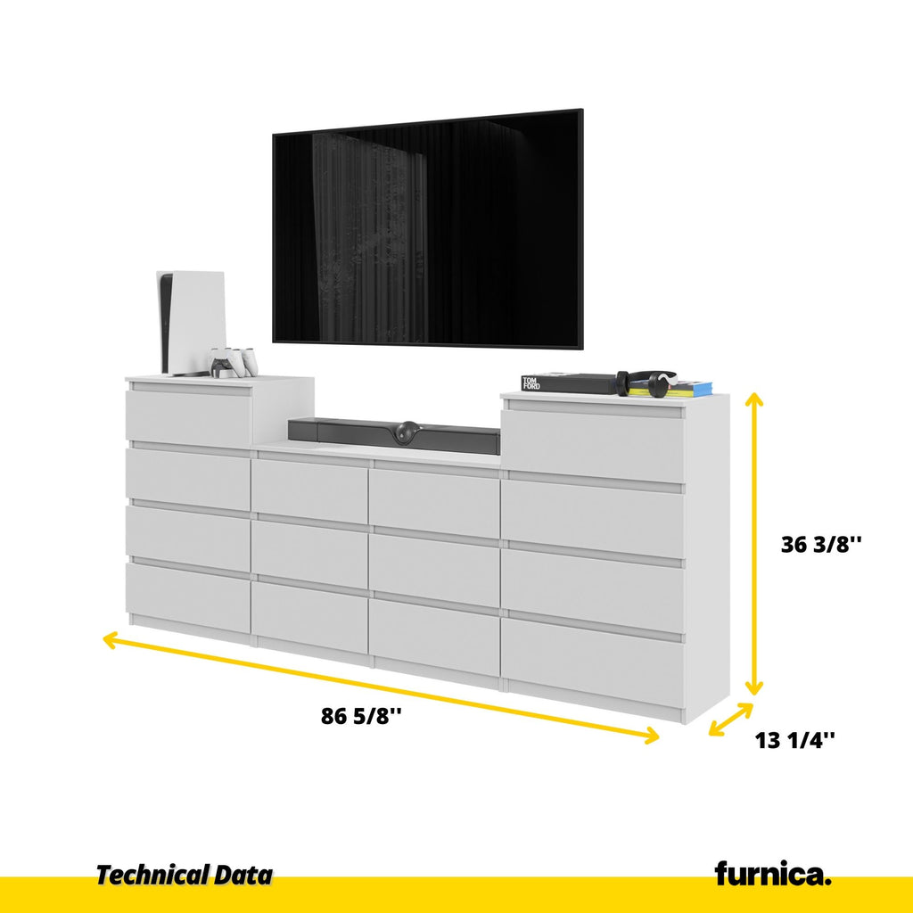 GABRIEL - Chest of 14 Drawers (4+6+4) - Bedroom Dresser Storage Cabinet Sideboard - White Matt H36 3/8" W86 5/8" D13 1/4"