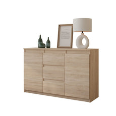 MIKEL - Chest of 3 Drawers and 2 Doors - Bedroom Dresser Storage Cabinet Sideboard - Sonoma Oak H29 1/2" W47 1/4" D13 3/4"