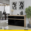 NOAH - Chest of 3 Drawers and 3 Doors - Bedroom Dresser Storage Cabinet Sideboard - Sonoma Oak / Black Gloss H29 1/2" W47 1/4" D13 3/4"