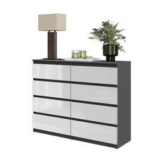 GABRIEL - Chest of 8 Drawers - Bedroom Dresser Storage Cabinet Sideboard - Anthracite / White Gloss H36 3/8" W47 1/4" D13 1/4"