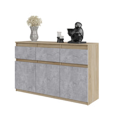 NOAH - Chest of 3 Drawers and 3 Doors - Bedroom Dresser Storage Cabinet Sideboard - Sonoma Oak / Concrete H29 1/2" W47 1/4" D13 3/4"