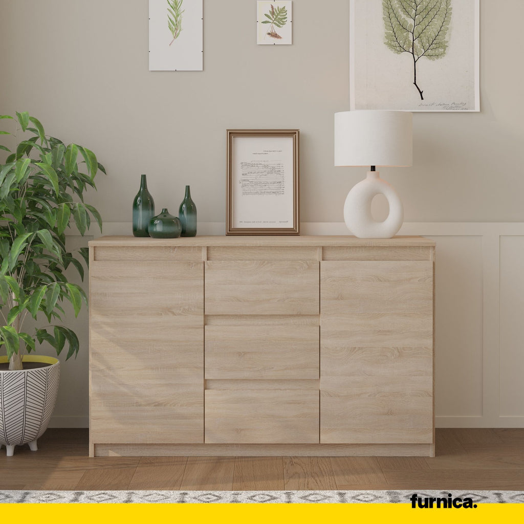 MIKEL - Chest of 3 Drawers and 2 Doors - Bedroom Dresser Storage Cabinet Sideboard - Sonoma Oak H29 1/2" W47 1/4" D13 3/4"