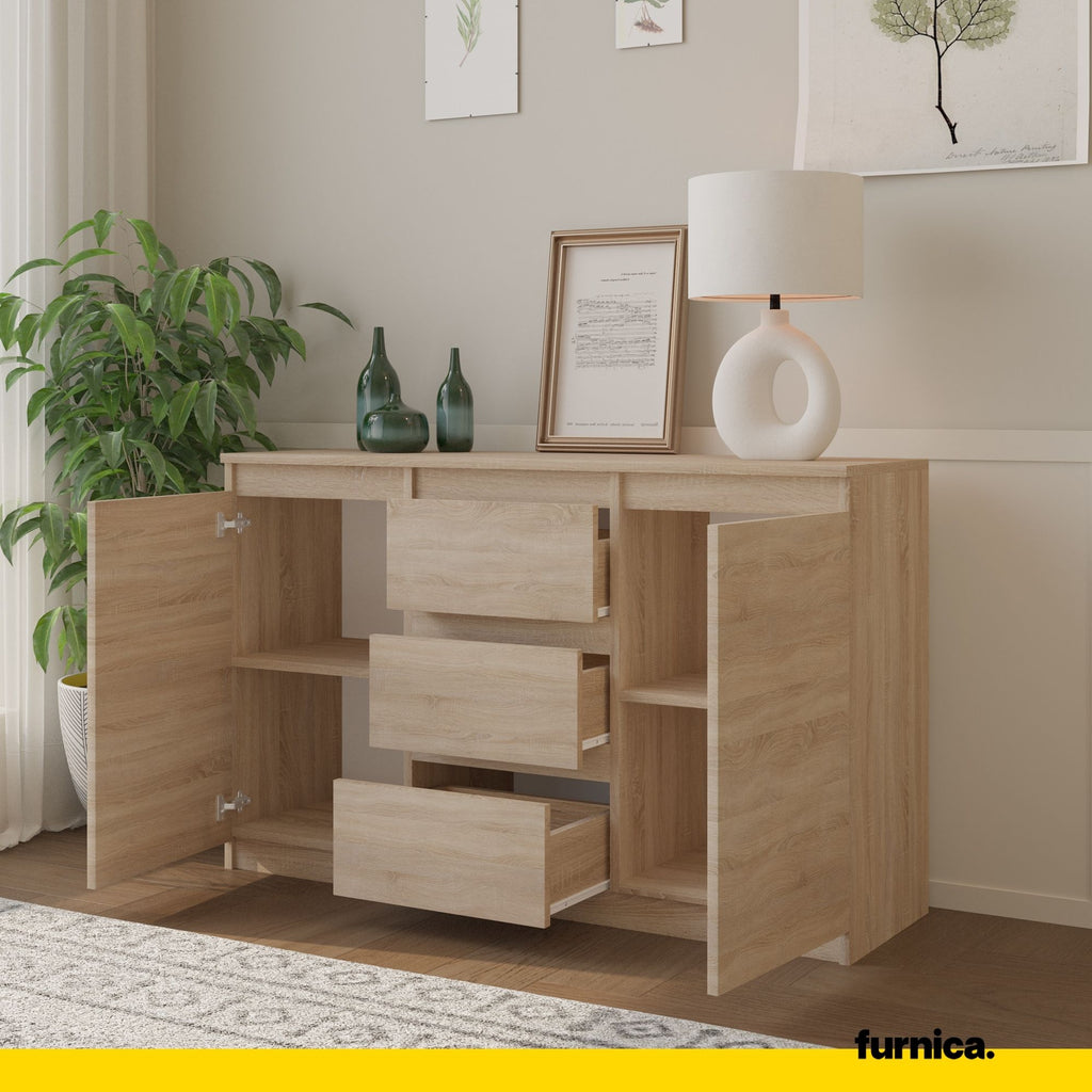 MIKEL - Chest of 3 Drawers and 2 Doors - Bedroom Dresser Storage Cabinet Sideboard - Sonoma Oak H29 1/2" W47 1/4" D13 3/4"