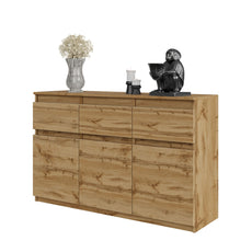 NOAH - Chest of 3 Drawers and 3 Doors - Bedroom Dresser Storage Cabinet Sideboard - Wotan Oak H29 1/2" W47 1/4" D13 3/4"