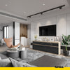 NOAH - Chest of 5 Drawers and 5 Doors - Bedroom Dresser Storage Cabinet Sideboard - Sonoma Oak / Black Gloss H29 1/2" W78 3/4" D13 3/4"