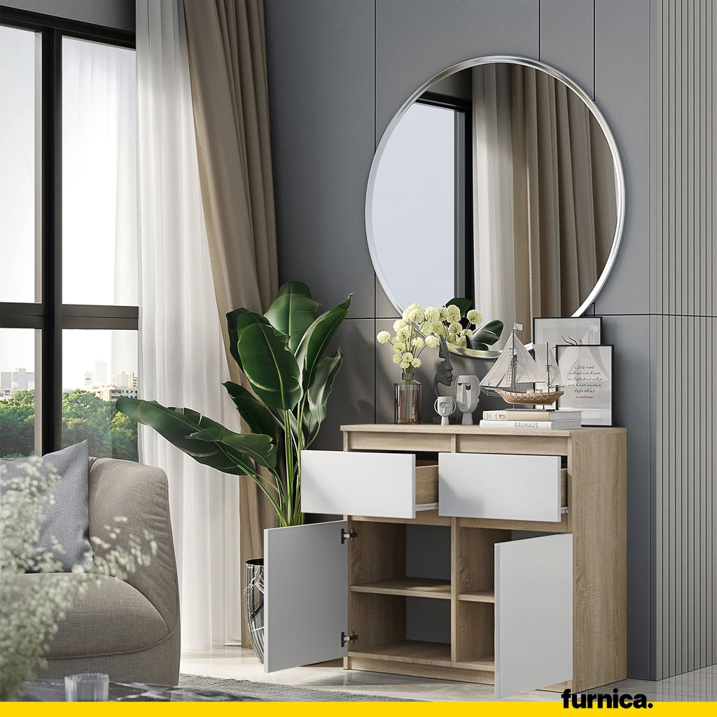 NOAH - Chest of 2 Drawers and 2 Doors - Bedroom Dresser Storage Cabinet Sideboard - Sonoma Oak / White Matt H29 1/2" W31 1/2" D13 3/4"