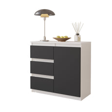 MIKEL - Chest of 3 Drawers and 1 Door - Bedroom Dresser Storage Cabinet Sideboard - White Matt / Anthracite H29 1/2" W31 1/2" D13 3/4"
