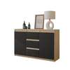 MIKEL - Chest of 3 Drawers and 2 Doors - Bedroom Dresser Storage Cabinet Sideboard - Sonoma Oak / Anthracite H29 1/2" W47 1/4" D13 3/4"