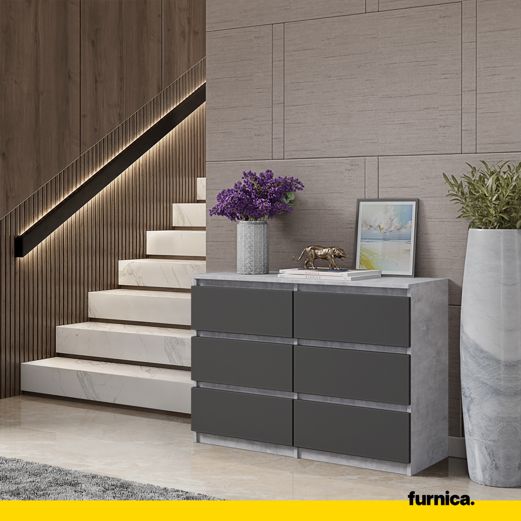 GABRIEL - Chest of 6 Drawers - Bedroom Dresser Storage Cabinet Sideboard - Concrete / Anthracite H28" W39 3/8" D13"