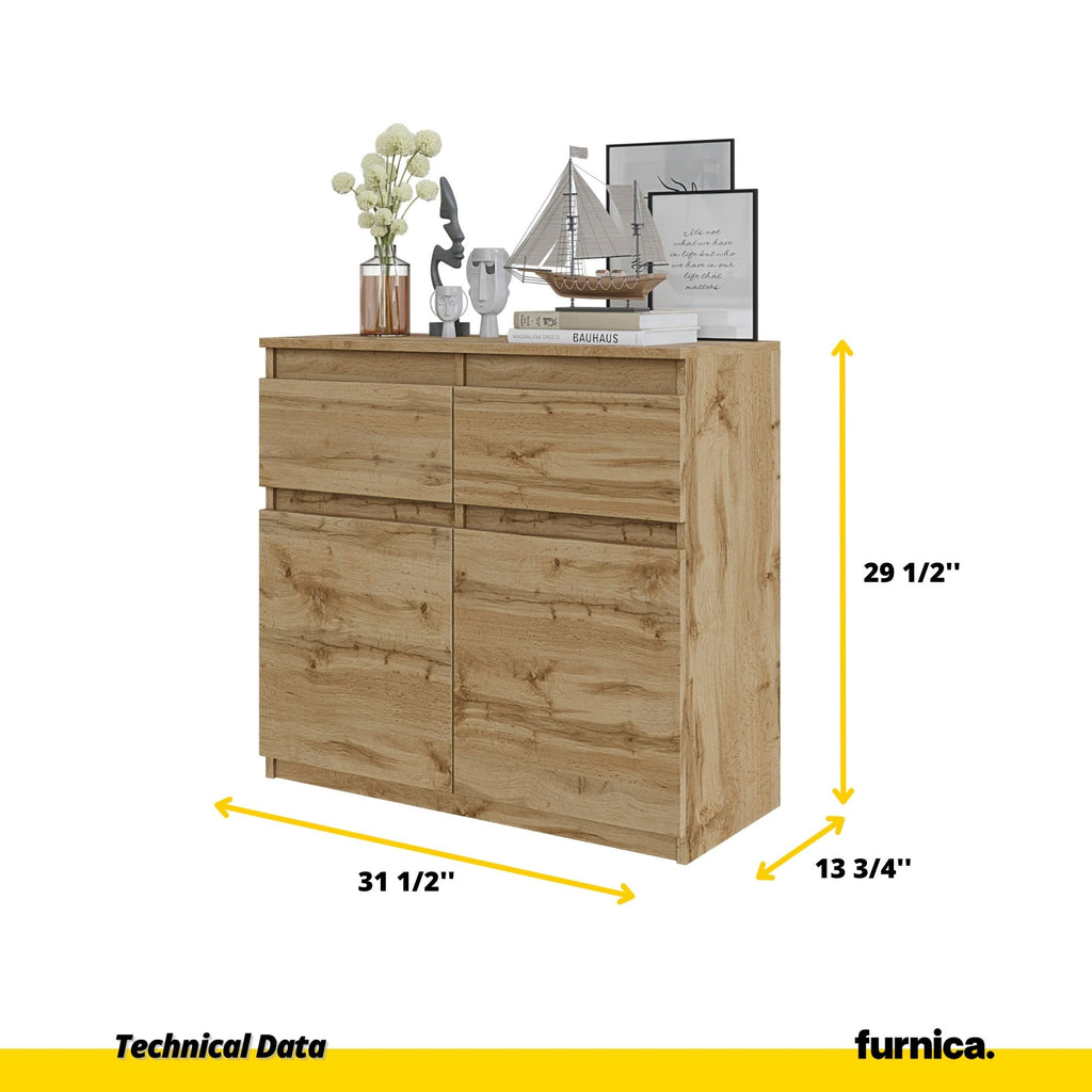 NOAH - Chest of 2 Drawers and 2 Doors - Bedroom Dresser Storage Cabinet Sideboard -  Wotan Oak H29 1/2" W31 1/2" D13 3/4"