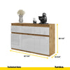 NOAH - Chest of 3 Drawers and 3 Doors - Bedroom Dresser Storage Cabinet Sideboard - Wotan Oak / White Gloss H29 1/2" W47 1/4" D13 3/4"