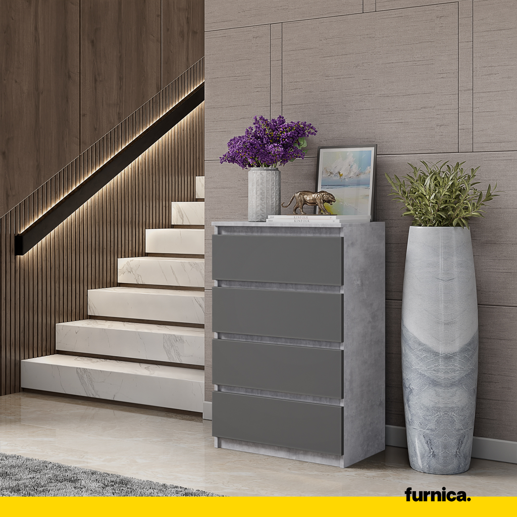 GABRIEL - Chest of 4 Drawers - Bedroom Dresser Storage Cabinet Sideboard - Concrete / Anthracite H36 3/8" W23 5/8" D13 1/4"