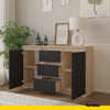 MIKEL - Chest of 3 Drawers and 2 Doors - Bedroom Dresser Storage Cabinet Sideboard - Sonoma Oak / Anthracite H29 1/2" W47 1/4" D13 3/4"
