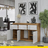 NOAH - Chest of 3 Drawers and 3 Doors - Bedroom Dresser Storage Cabinet Sideboard - Wotan Oak / White Gloss H29 1/2" W47 1/4" D13 3/4"