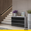 GABRIEL - Chest of 6 Drawers - Bedroom Dresser Storage Cabinet Sideboard - Concrete / Black Gloss H28" W39 3/8" D13"