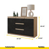 MIKEL - Chest of 3 Drawers and 2 Doors - Bedroom Dresser Storage Cabinet Sideboard - Sonoma Oak / Black Gloss H29 1/2" W47 1/4" D13 3/4"