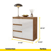 MIKEL - Chest of 3 Drawers and 1 Door - Bedroom Dresser Storage Cabinet Sideboard - Wotan Oak / White Gloss H29 1/2" W31 1/2" D13 3/4"