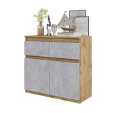 NOAH - Chest of 2 Drawers and 2 Doors - Bedroom Dresser Storage Cabinet Sideboard - Wotan Oak / Concrete H29 1/2" W31 1/2" D13 3/4"