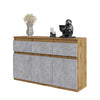 NOAH - Chest of 3 Drawers and 3 Doors - Bedroom Dresser Storage Cabinet Sideboard - Wotan Oak / Concrete H29 1/2" W47 1/4" D13 3/4"