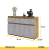 NOAH - Chest of 3 Drawers and 3 Doors - Bedroom Dresser Storage Cabinet Sideboard - Wotan Oak / Concrete H29 1/2" W47 1/4" D13 3/4"