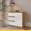 MIKEL - Chest of 3 Drawers and 1 Door - Bedroom Dresser Storage Cabinet Sideboard - Wotan Oak / White Gloss H29 1/2" W31 1/2" D13 3/4"