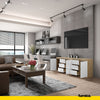 MIKEL - Chest of 6 Drawers and 3 Doors - Bedroom Dresser Storage Cabinet Sideboard - Wotan Oak / White Gloss H29 1/2" W78 3/4" D13 3/4"