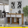 NOAH - Chest of 3 Drawers and 3 Doors - Bedroom Dresser Storage Cabinet Sideboard - Wotan Oak / Concrete H29 1/2" W47 1/4" D13 3/4"