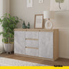 MIKEL - Chest of 3 Drawers and 2 Doors - Bedroom Dresser Storage Cabinet Sideboard - Sonoma Oak / Concrete H29 1/2" W47 1/4" D13 3/4"