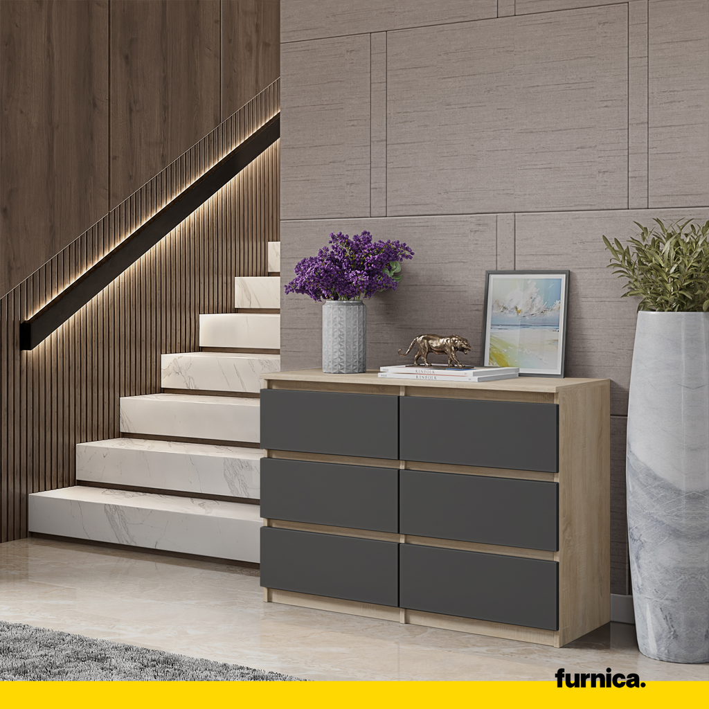 GABRIEL - Chest of 6 Drawers - Bedroom Dresser Storage Cabinet Sideboard - Sonoma Oak / Anthracite H28" W39 3/8" D13"