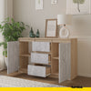 MIKEL - Chest of 3 Drawers and 2 Doors - Bedroom Dresser Storage Cabinet Sideboard - Sonoma Oak / Concrete H29 1/2" W47 1/4" D13 3/4"