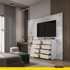 GABRIEL - Chest of 8 Drawers - Bedroom Dresser Storage Cabinet Sideboard - White Matt / Sonoma Oak H36 3/8" W47 1/4" D13 1/4"