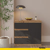 MIKEL - Chest of 3 Drawers and 1 Door - Bedroom Dresser Storage Cabinet Sideboard - Wotan Oak / Anthracite H29 1/2" W31 1/2" D13 3/4"