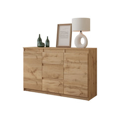 MIKEL - Chest of 3 Drawers and 2 Doors - Bedroom Dresser Storage Cabinet Sideboard - Wotan Oak H29 1/2" W47 1/4" D13 3/4"