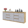 MIKEL - Chest of 6 Drawers and 3 Doors - Bedroom Dresser Storage Cabinet Sideboard - Wotan Oak / Concrete H29 1/2" W78 3/4" D13 3/4"