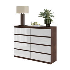 GABRIEL - Chest of 8 Drawers - Bedroom Dresser Storage Cabinet Sideboard - Wenge / White Gloss H36 3/8" W47 1/4" D13 1/4"