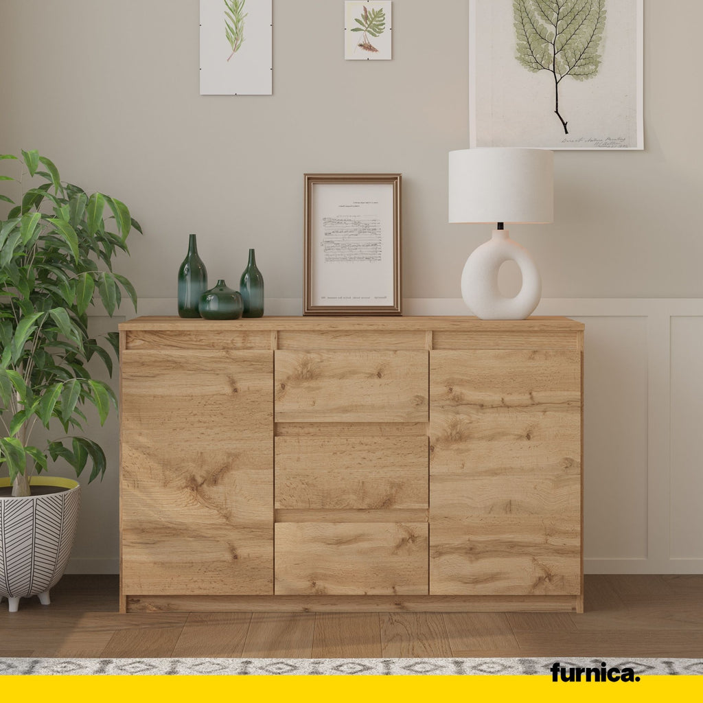 MIKEL - Chest of 3 Drawers and 2 Doors - Bedroom Dresser Storage Cabinet Sideboard - Wotan Oak H29 1/2" W47 1/4" D13 3/4"