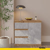 MIKEL - Chest of 3 Drawers and 1 Door - Bedroom Dresser Storage Cabinet Sideboard - Wotan Oak / Concrete H29 1/2" W31 1/2" D13 3/4"