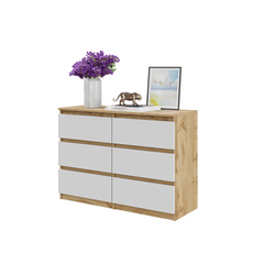 GABRIEL - Chest of 6 Drawers - Bedroom Dresser Storage Cabinet Sideboard - Wotan Oak / White Matt H28" W39 3/8" D13"