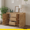 MIKEL - Chest of 3 Drawers and 2 Doors - Bedroom Dresser Storage Cabinet Sideboard - Wotan Oak H29 1/2" W47 1/4" D13 3/4"