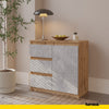 MIKEL - Chest of 3 Drawers and 1 Door - Bedroom Dresser Storage Cabinet Sideboard - Wotan Oak / Concrete H29 1/2" W31 1/2" D13 3/4"