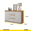 MIKEL - Chest of 3 Drawers and 2 Doors - Bedroom Dresser Storage Cabinet Sideboard - Wotan Oak / White Matt H29 1/2" W47 1/4" D13 3/4"
